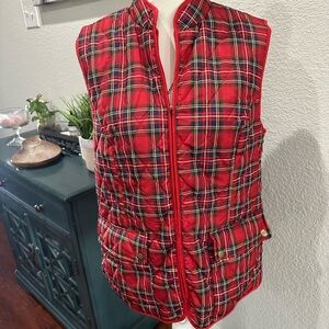 Appleseed's Red and Blue Tartan Plaid Vest size M holiday season ski